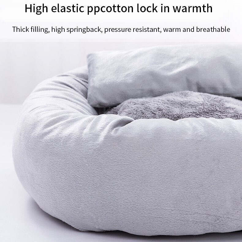 Dog Cat Bed Cute Round Pet Bed Soft Sofa Mat With Pillow Winter Warm Pet House Nest Cushion for Cats Puppy Pet Sleeping Supplies
