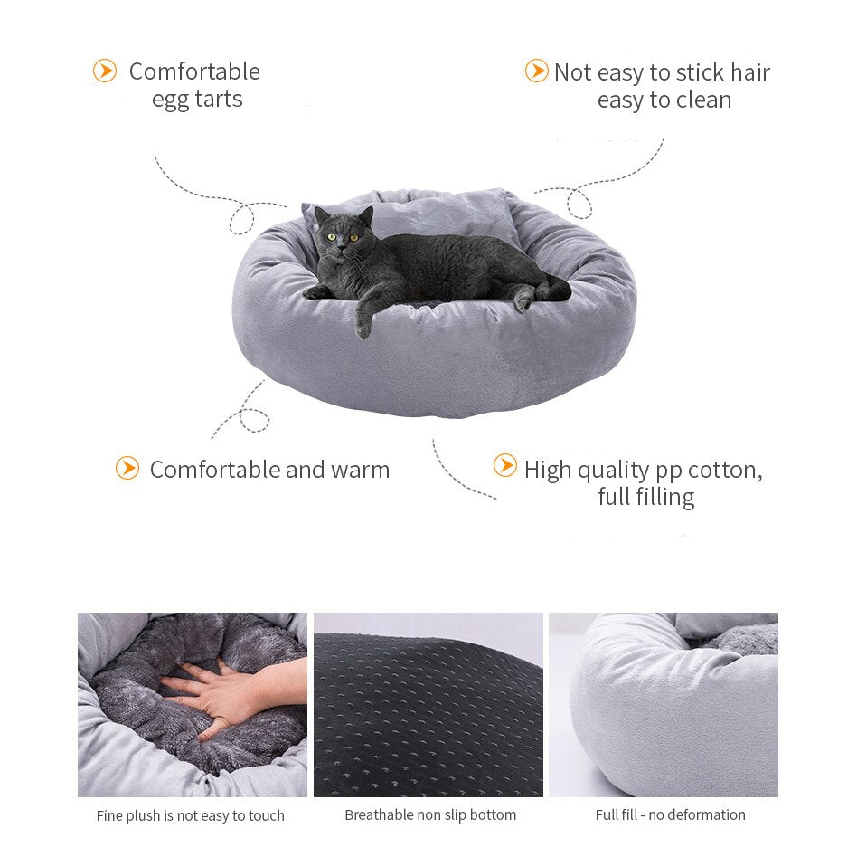 Dog Cat Bed Cute Round Pet Bed Soft Sofa Mat With Pillow Winter Warm Pet House Nest Cushion for Cats Puppy Pet Sleeping Supplies