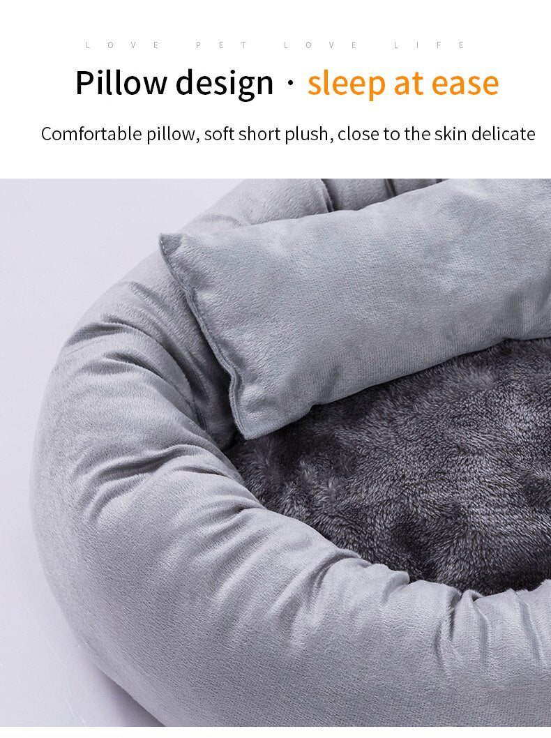 Dog Cat Bed Cute Round Pet Bed Soft Sofa Mat With Pillow Winter Warm Pet House Nest Cushion for Cats Puppy Pet Sleeping Supplies