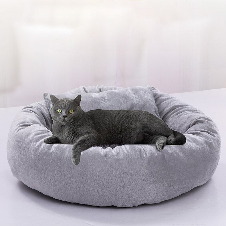 Dog Cat Bed Cute Round Pet Bed Soft Sofa Mat With Pillow Winter Warm Pet House Nest Cushion for Cats Puppy Pet Sleeping Supplies