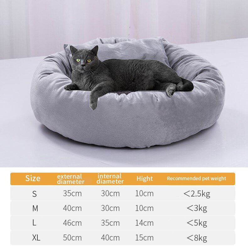 Dog Cat Bed Cute Round Pet Bed Soft Sofa Mat With Pillow Winter Warm Pet House Nest Cushion for Cats Puppy Pet Sleeping Supplies